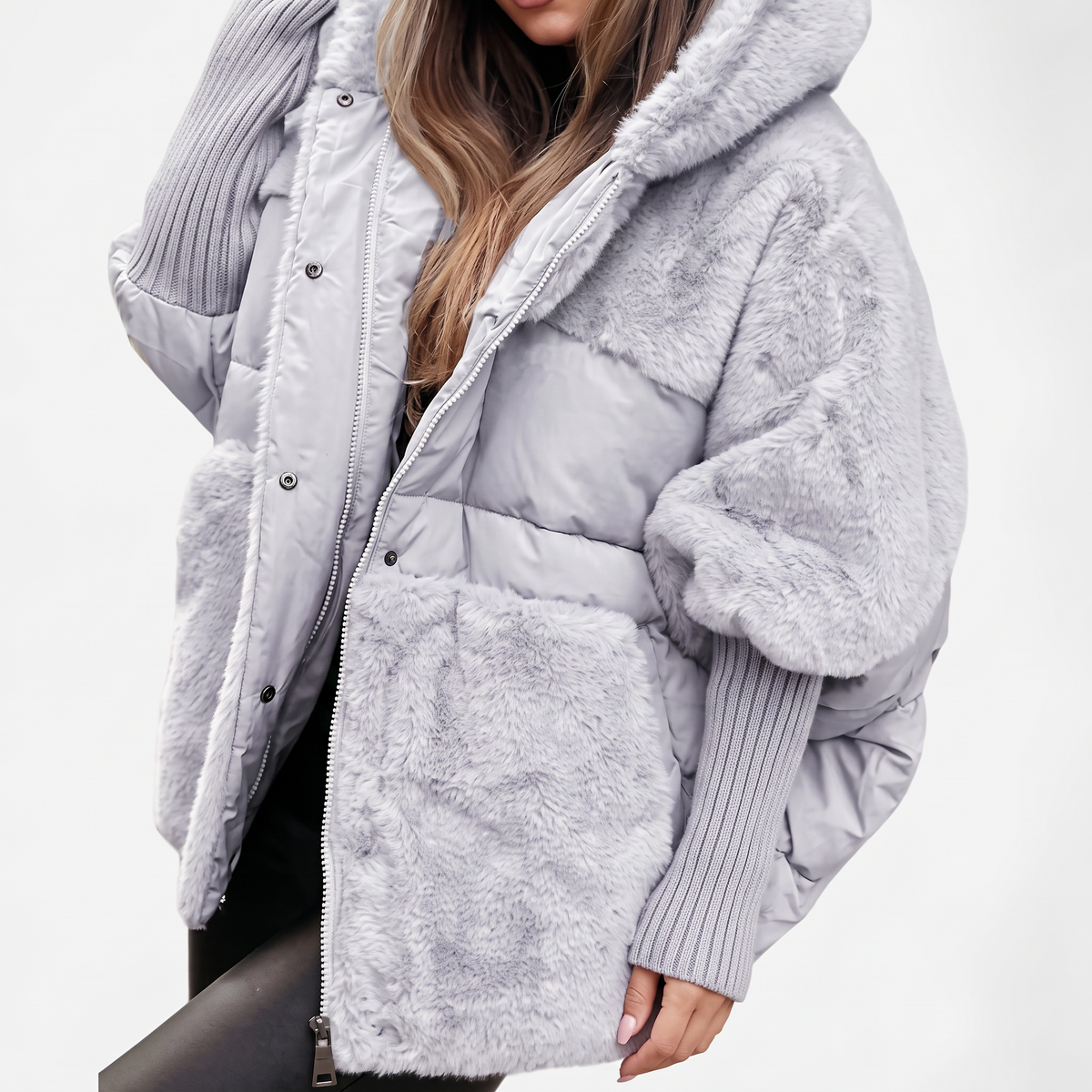 Grace womens oversized faux fur puffer jacket