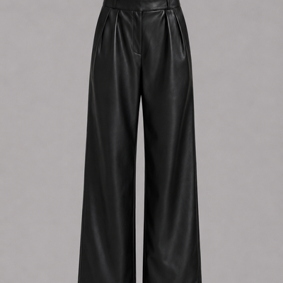 Olivia | Wide-Leg Black Faux Leather Trousers