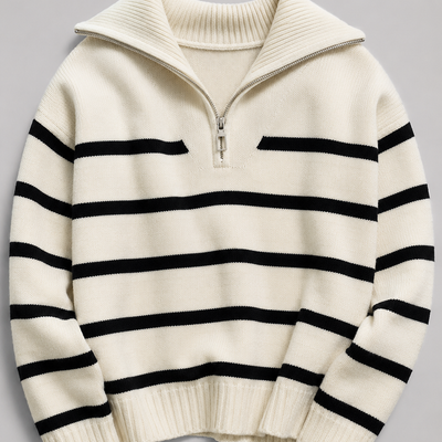 Isla | Striped Quarter-Zip Knit Jumper
