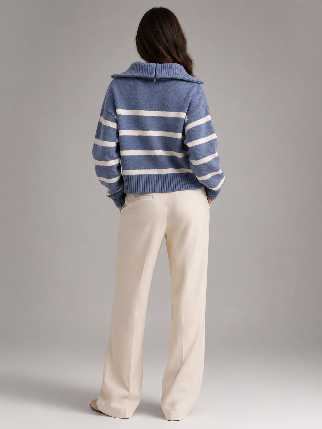 Isla | Striped Quarter-Zip Knit Jumper