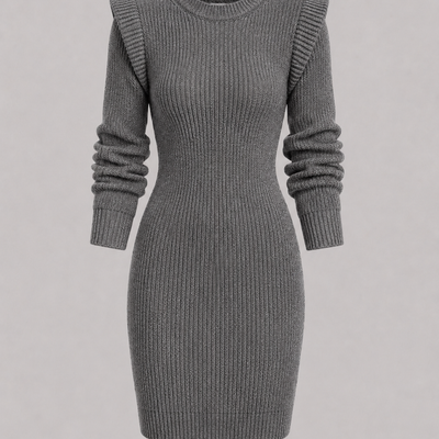 Amelia | Puff Shoulder Ribbed Knit Mini Dress