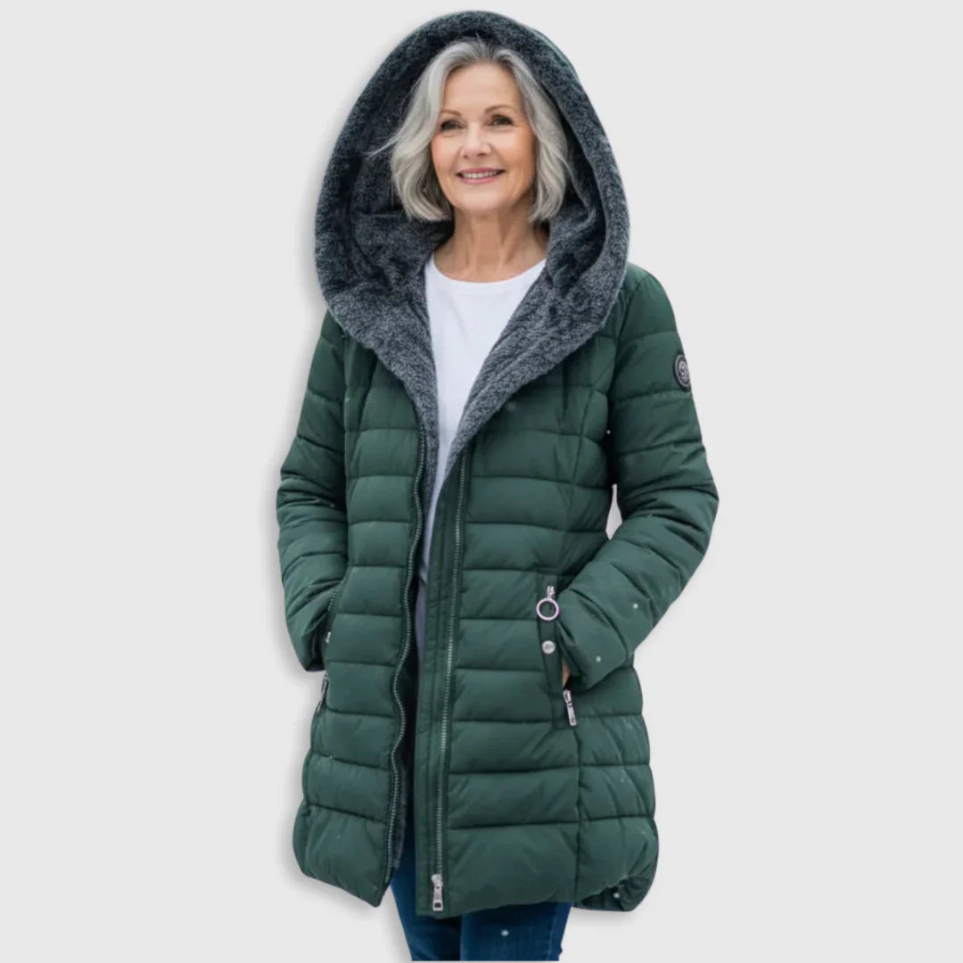 Womens quilted hooded puffer coat, view 4