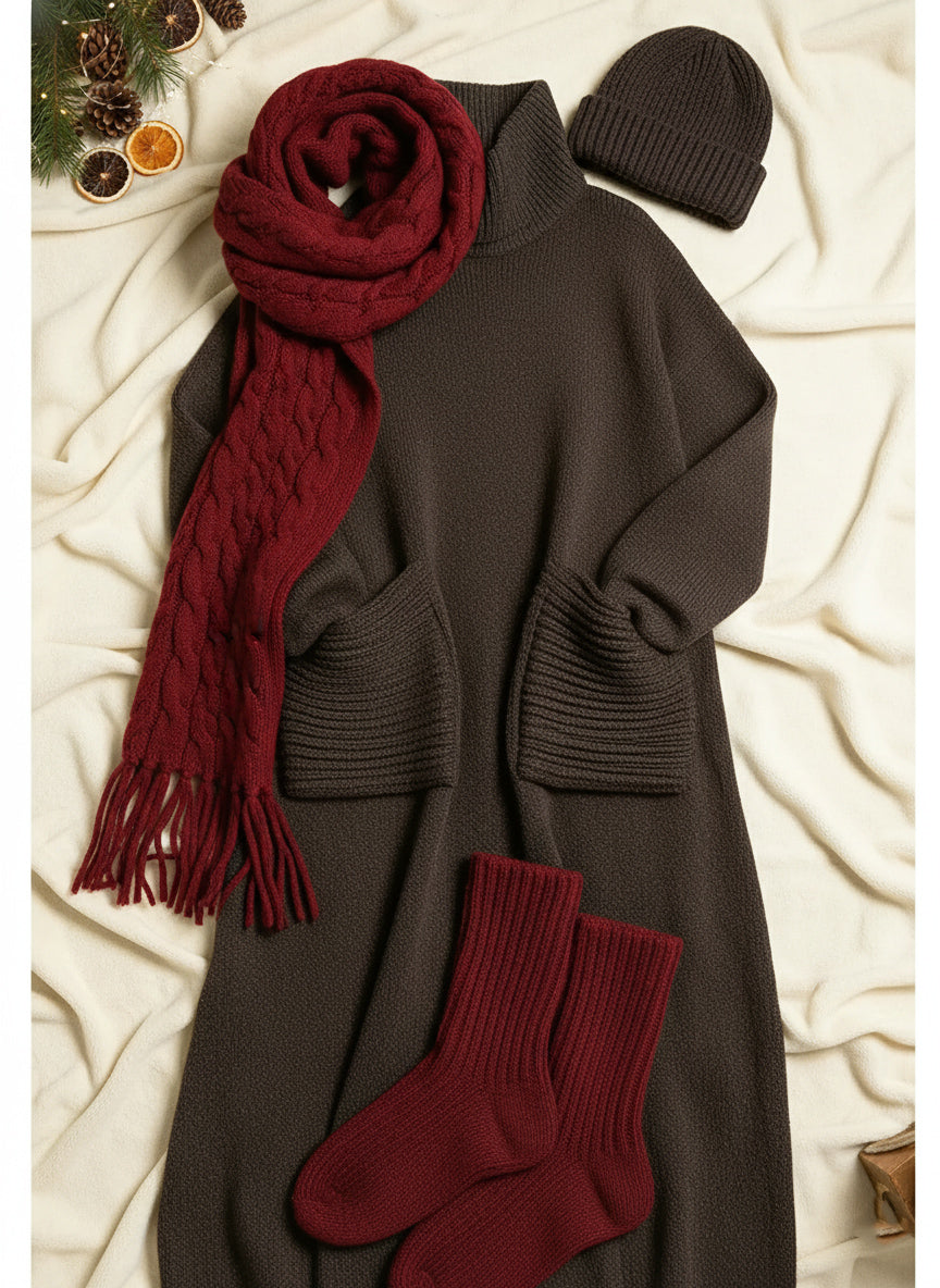 Ivy womens knit turtleneck midi dress