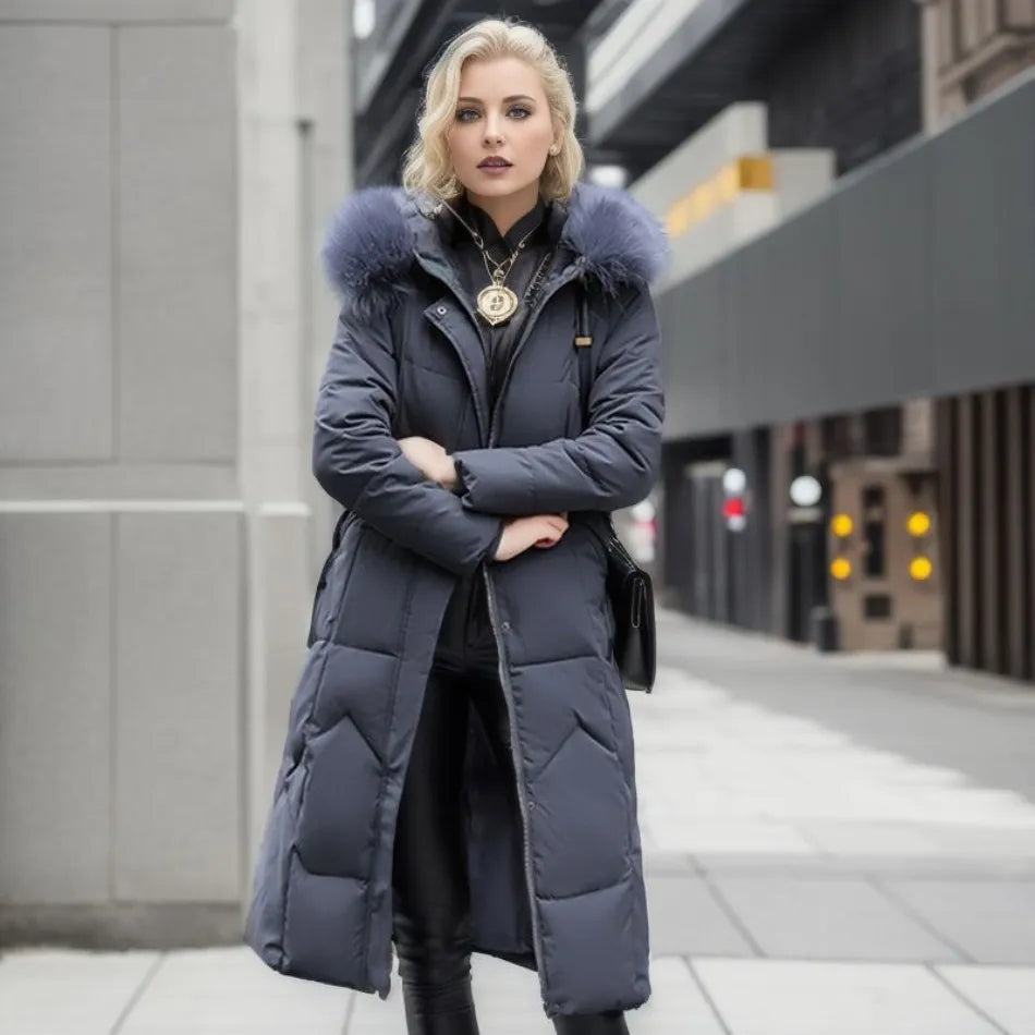 Verity womens long hooded puffer coat
