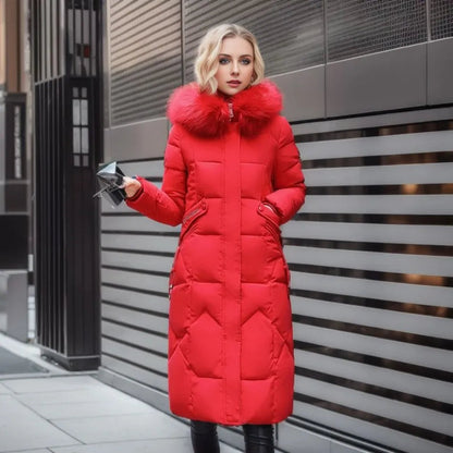 Verity womens long hooded puffer coat