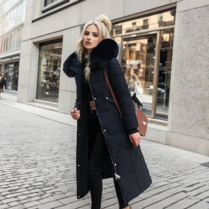 Verity womens long hooded puffer coat