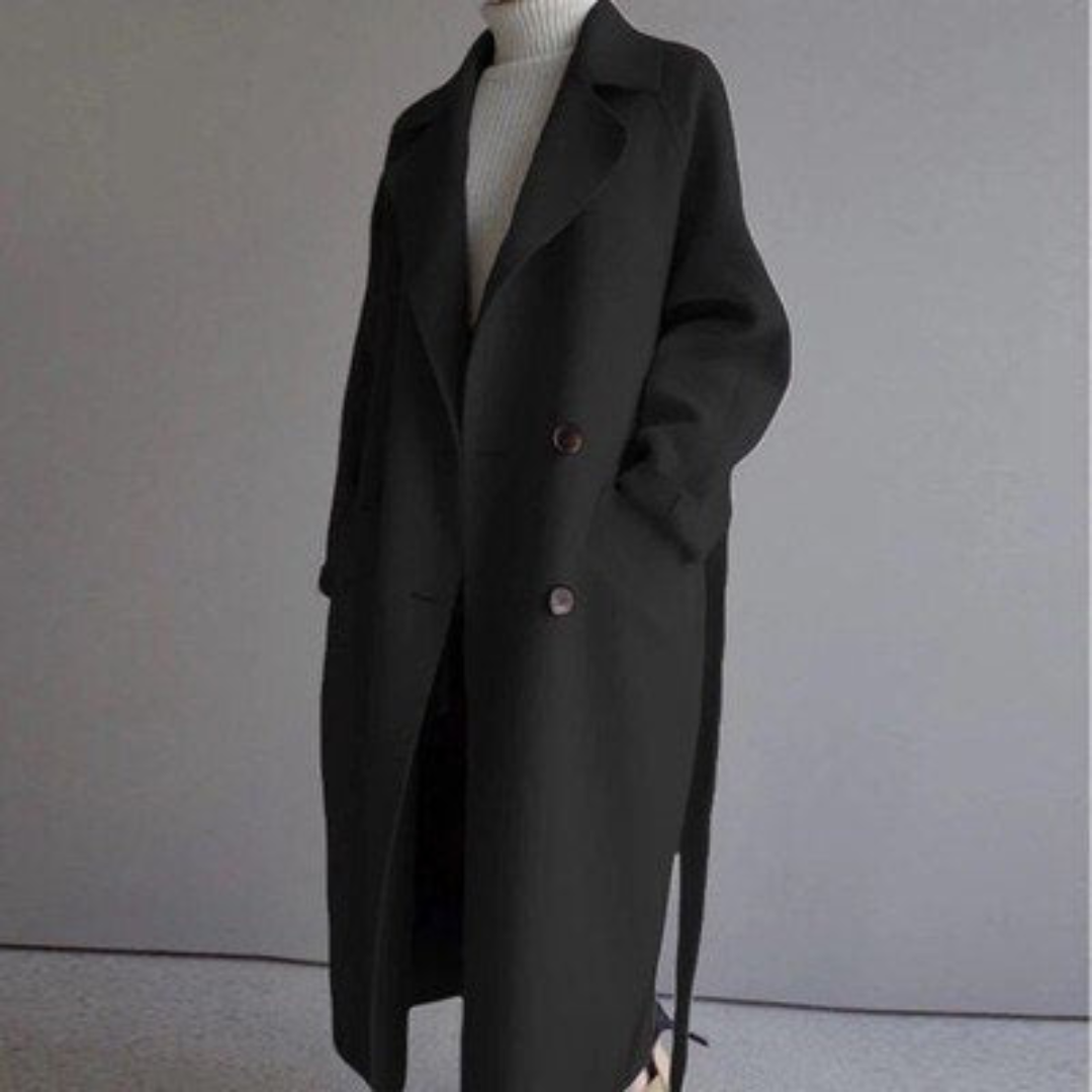 Evie | Double Breasted Belted Wool Maxi Coat