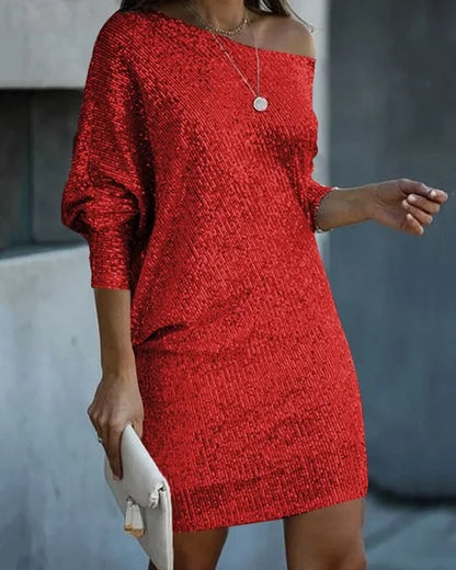 Womens sequin off-shoulder mini dress, view 4