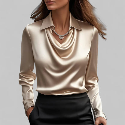 Womens satin cowl neck long sleeve blouse, view 8