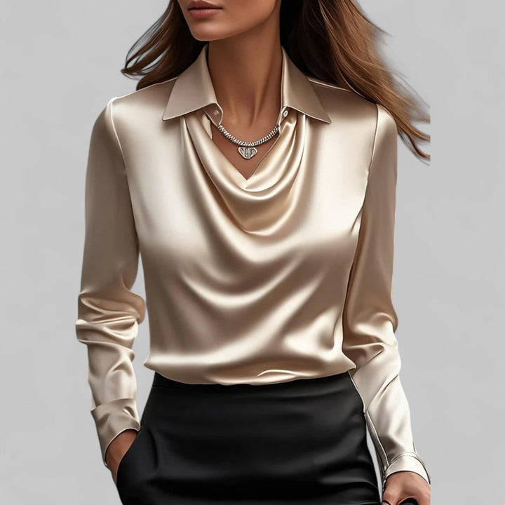 Womens satin cowl neck long sleeve blouse, view 8