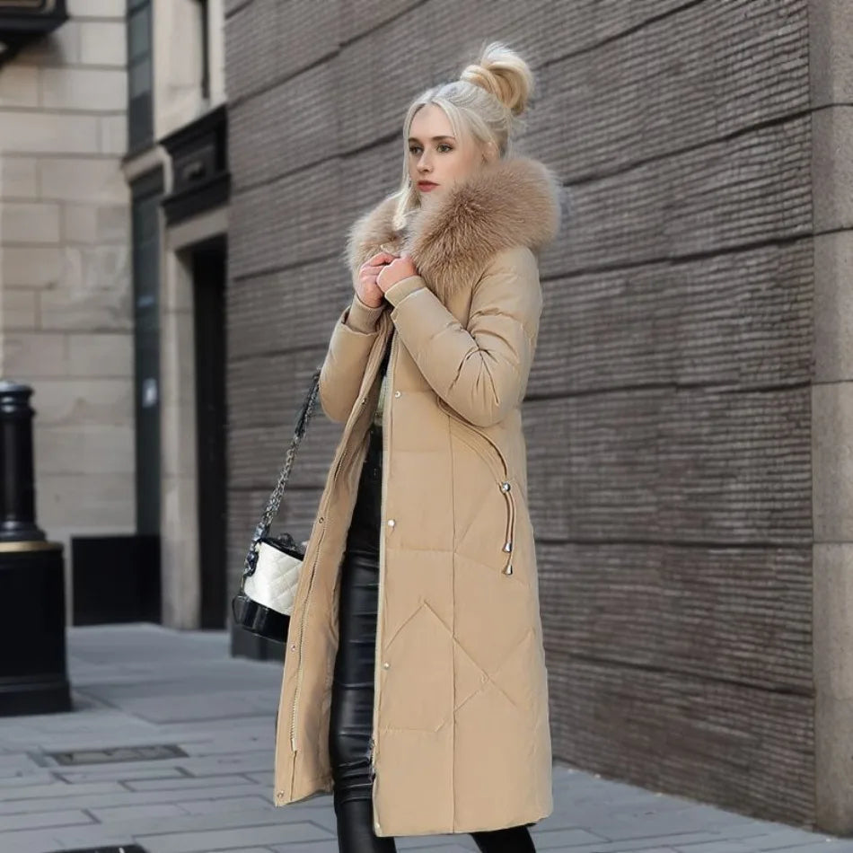Verity womens long hooded puffer coat