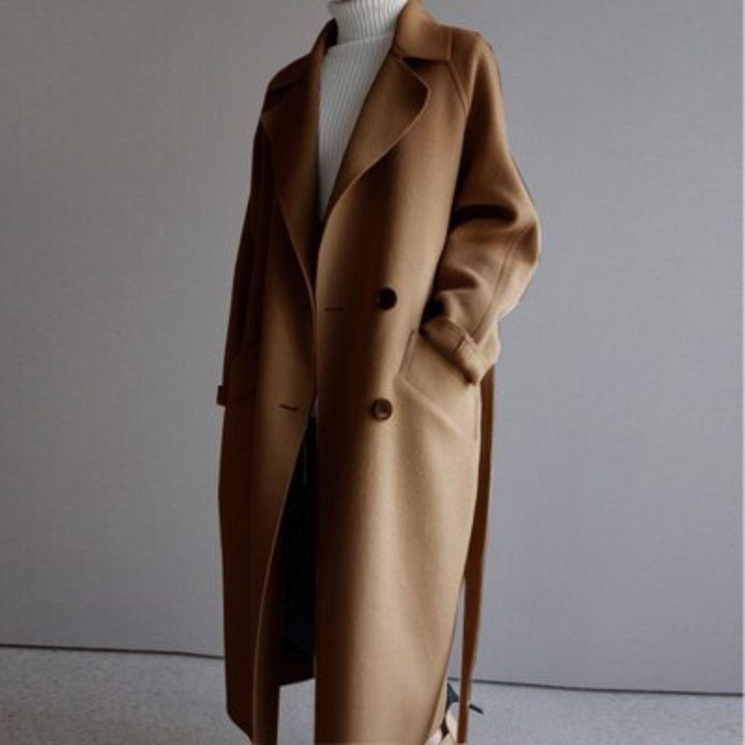 Evie | Double Breasted Belted Wool Maxi Coat