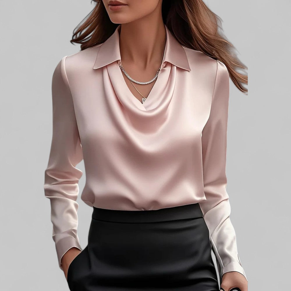 Womens satin cowl neck long sleeve blouse, view 11