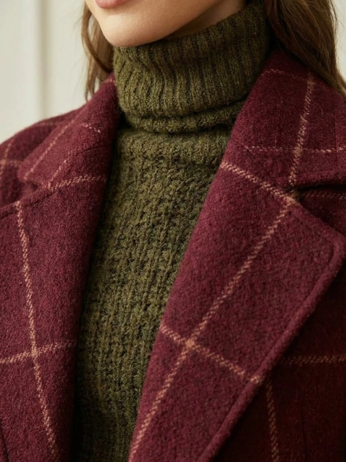 Daisy | Wool Blend Checked Coat with Lapel Collar and Belt