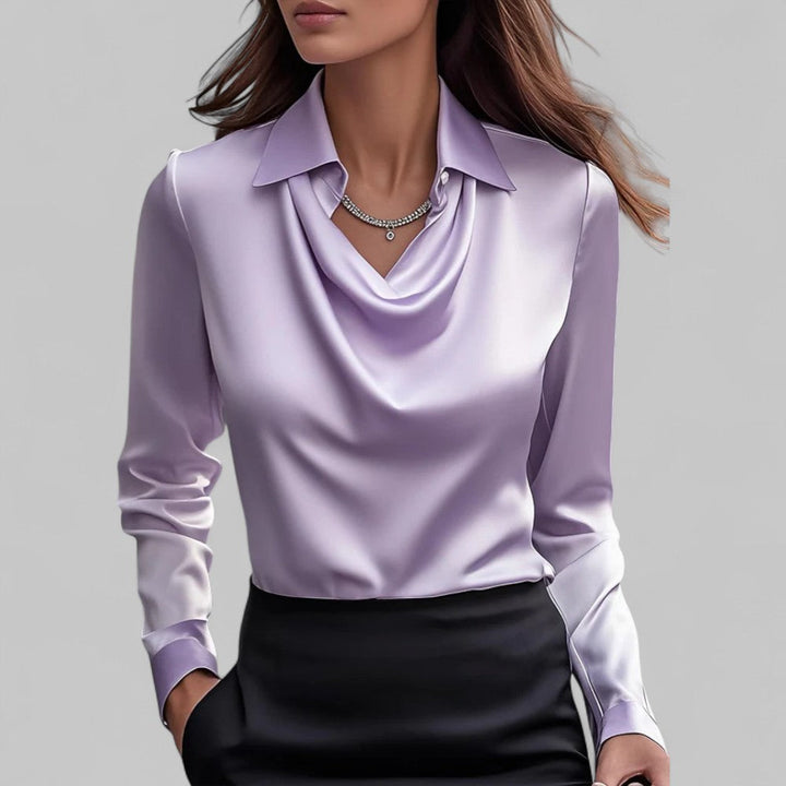 Womens satin cowl neck long sleeve blouse, view 6