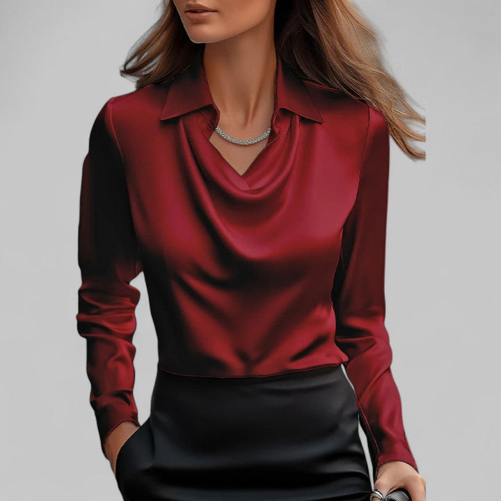 Womens satin cowl neck long sleeve blouse, view 7