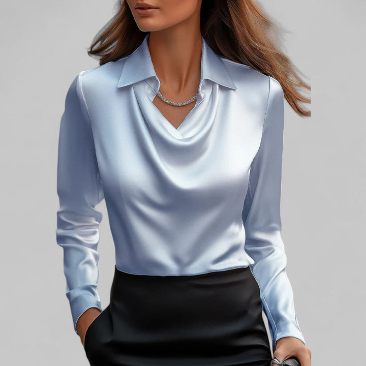 Womens satin cowl neck long sleeve blouse, view 9