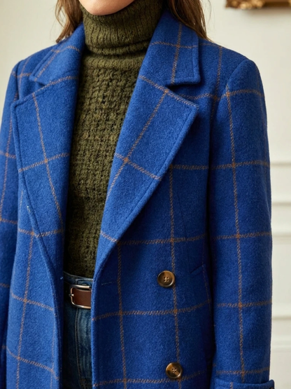 Daisy | Wool Blend Checked Coat with Lapel Collar and Belt