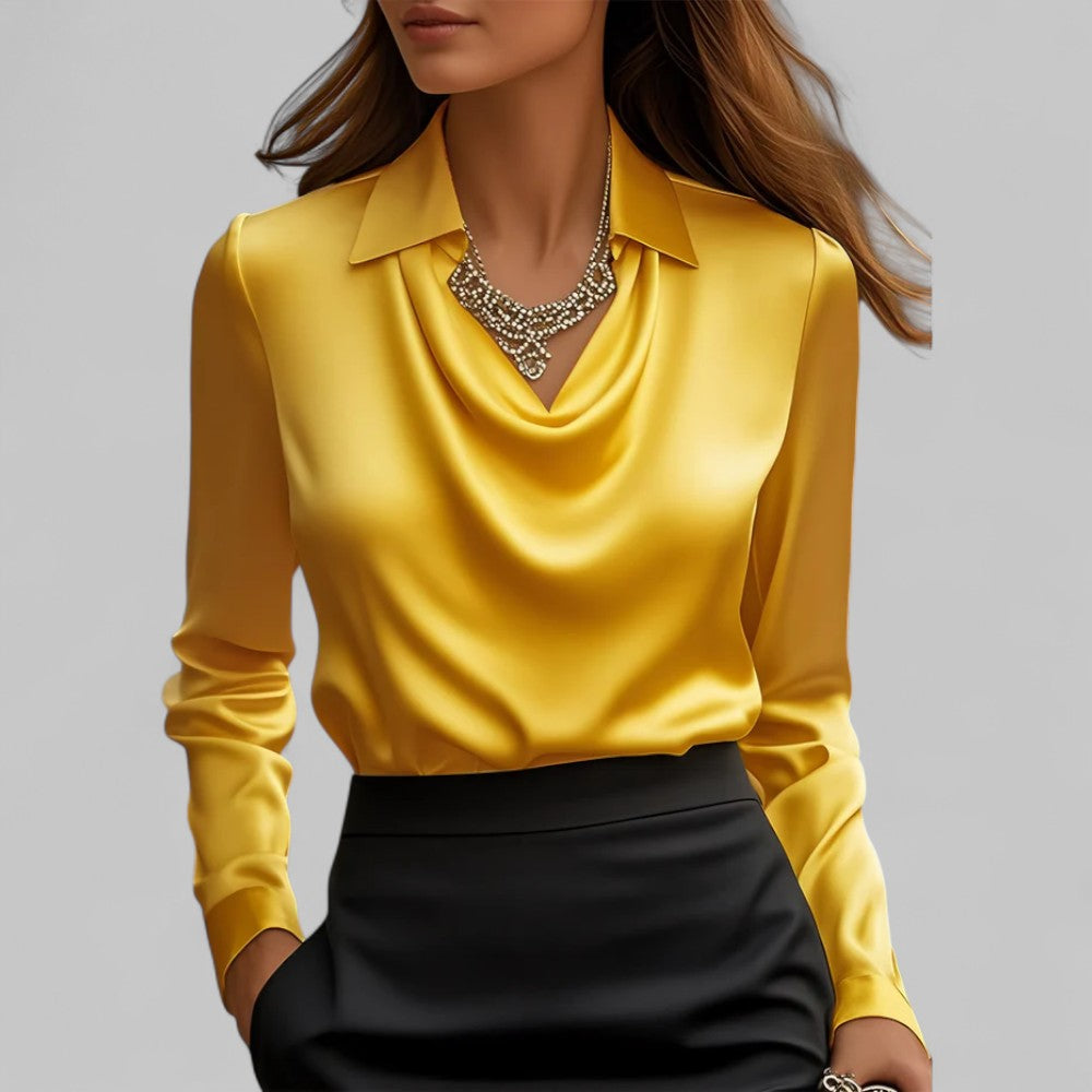 Womens satin cowl neck long sleeve blouse, view 12