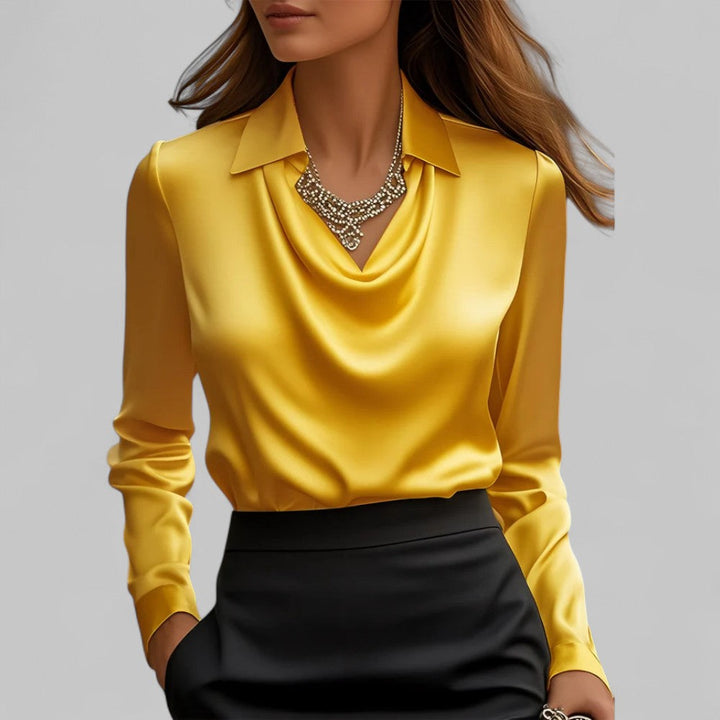 Womens satin cowl neck long sleeve blouse, view 12