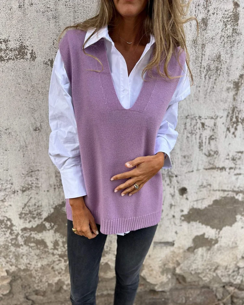 Womens v-neck knitted waistcoat, view 4