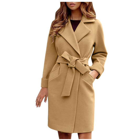 Womens belted wrap coat wool-blend, view 1