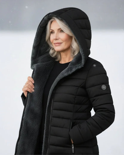 Womens quilted hooded puffer coat, view 2