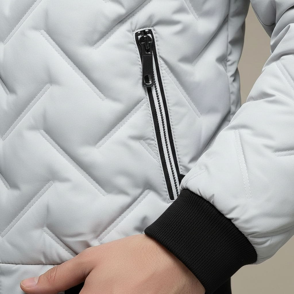 Stanley | Fitted Grey Geometric Quilted Puffer Jacket