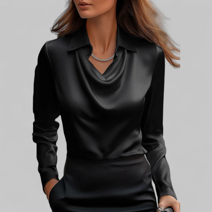 Womens satin cowl neck long sleeve blouse, view 4