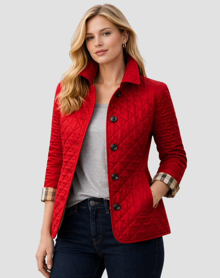 Womens quilted collarless jacket, view 4