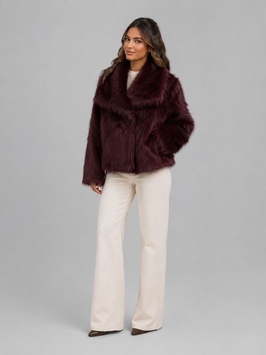 Womens cropped faux fur jacket, view 1