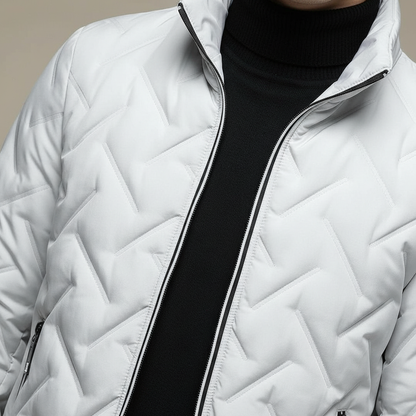 Stanley | Fitted Grey Geometric Quilted Puffer Jacket