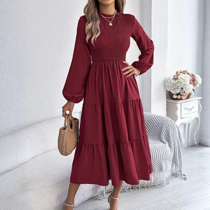 Womens smocked bodice tiered midi dress, view 2