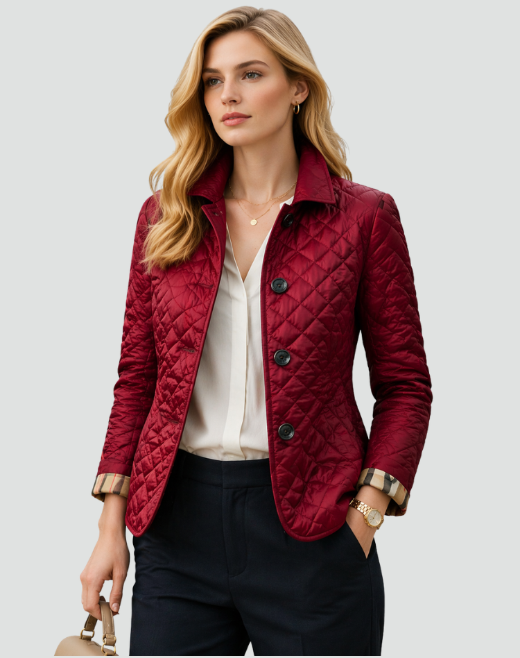 Womens quilted collarless jacket, view 6