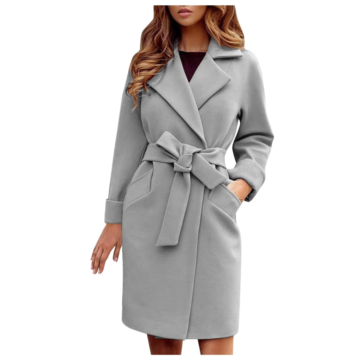 Womens belted wrap coat wool-blend, view 2