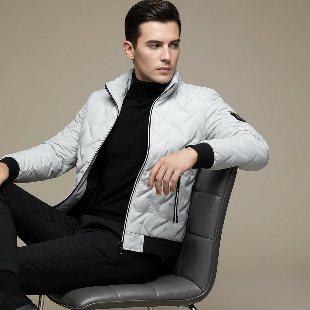 Stanley | Fitted Grey Geometric Quilted Puffer Jacket