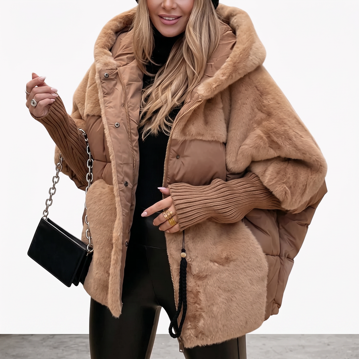Grace womens oversized faux fur puffer jacket