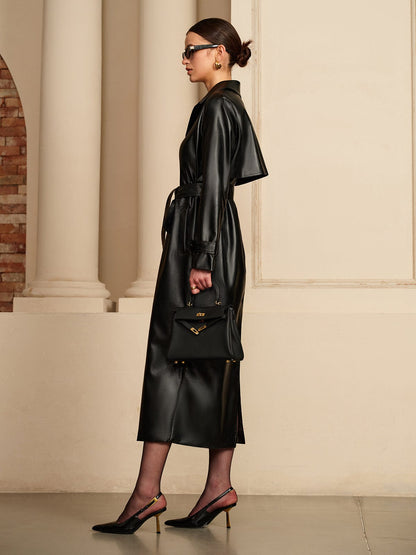 Imogen womens faux leather maxi trench coat