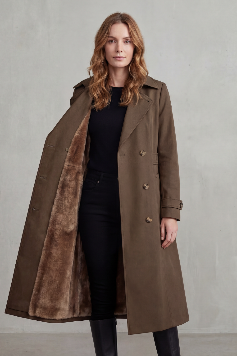 Georgia | Double Breasted Fur Lined Trench Coat