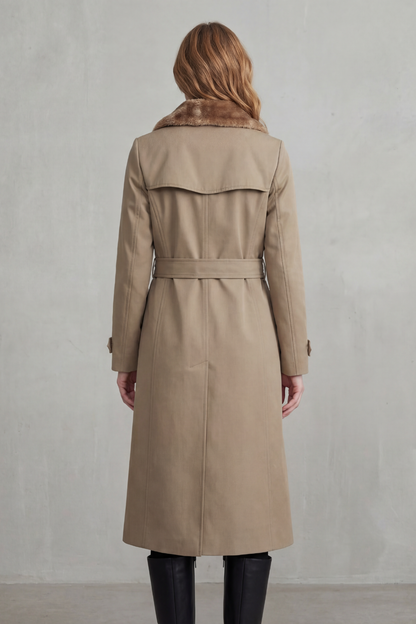 Georgia womens faux fur lined trench coat
