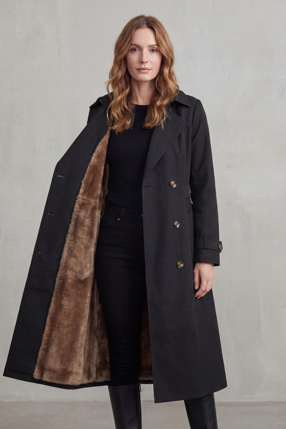 Georgia | Double Breasted Fur Lined Trench Coat