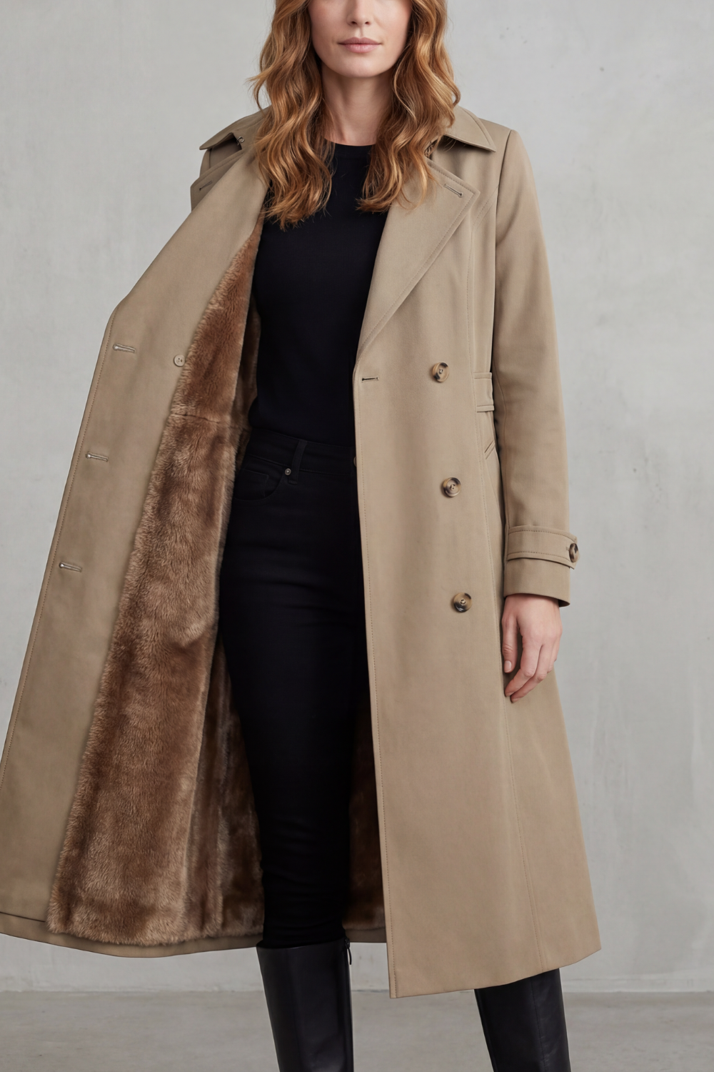 Georgia womens faux fur lined trench coat