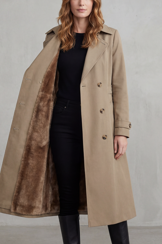 Georgia womens faux fur lined trench coat