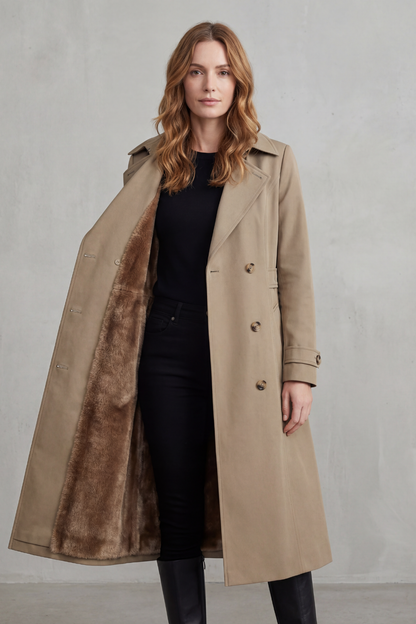 Georgia womens faux fur lined trench coat
