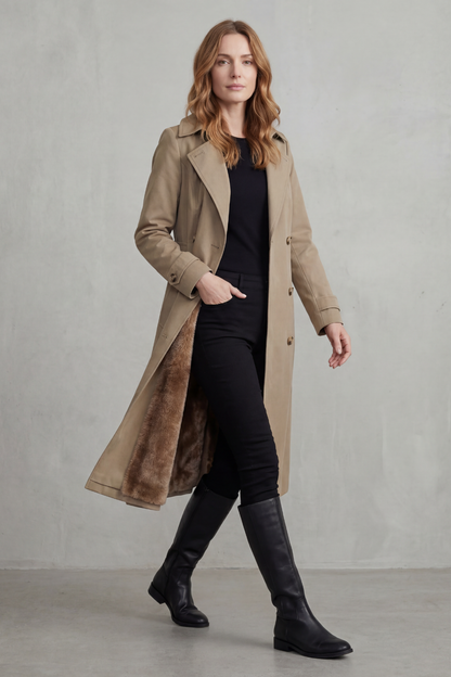 Georgia womens faux fur lined trench coat