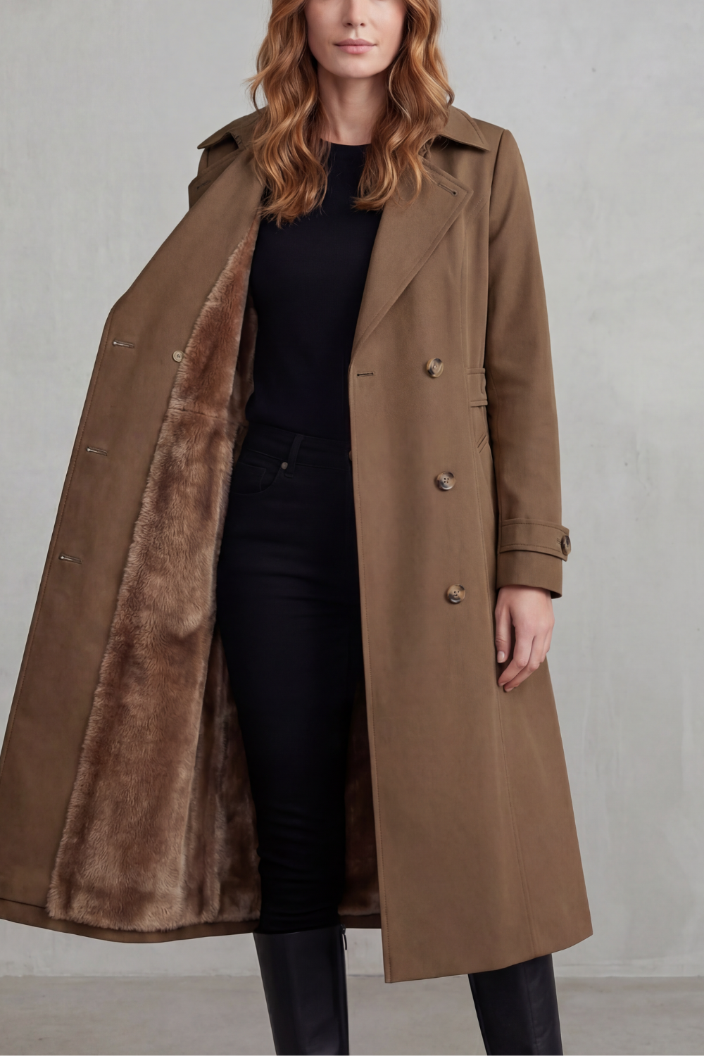 Georgia womens faux fur lined trench coat
