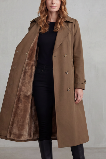 Georgia womens faux fur lined trench coat