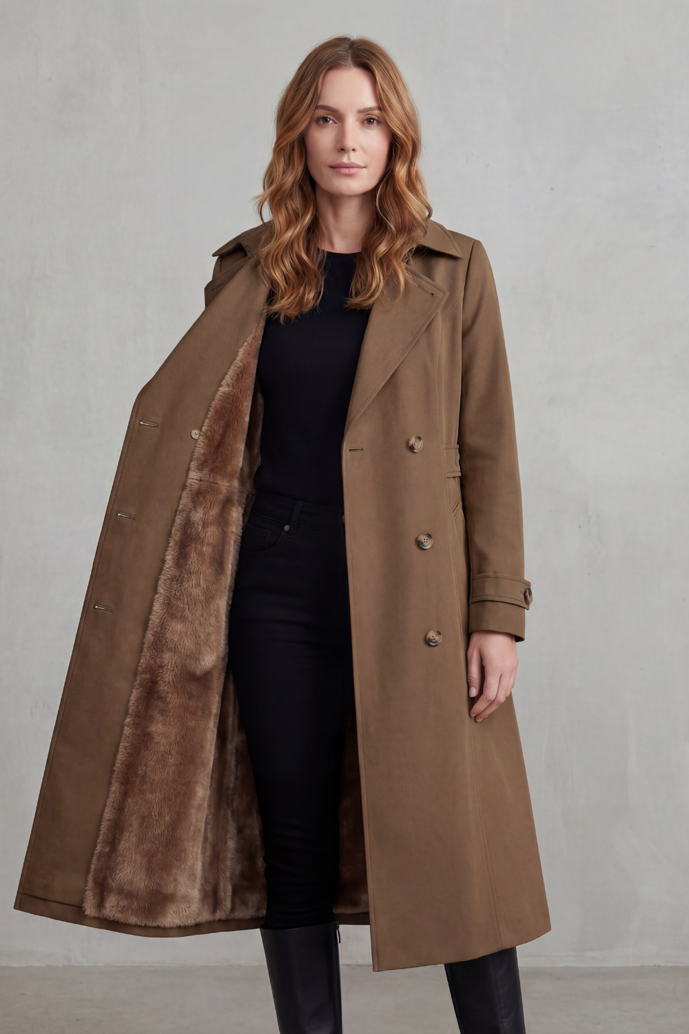 Georgia womens faux fur lined trench coat