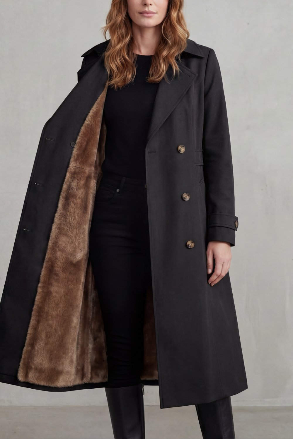 Georgia | Double Breasted Fur Lined Trench Coat