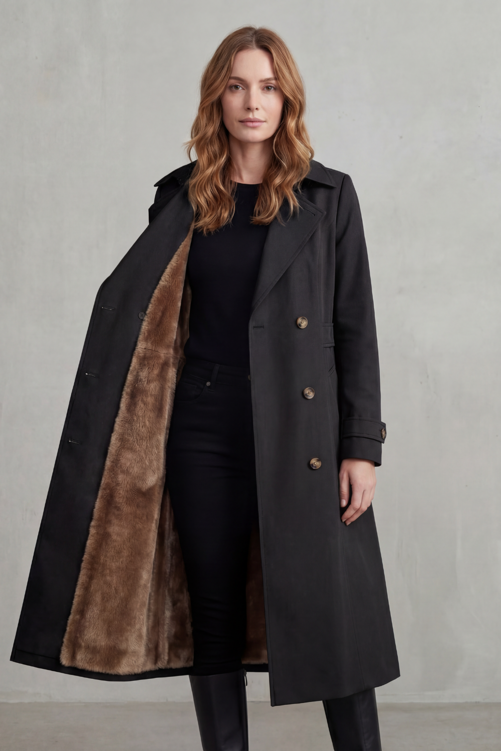 Georgia | Double Breasted Fur Lined Trench Coat